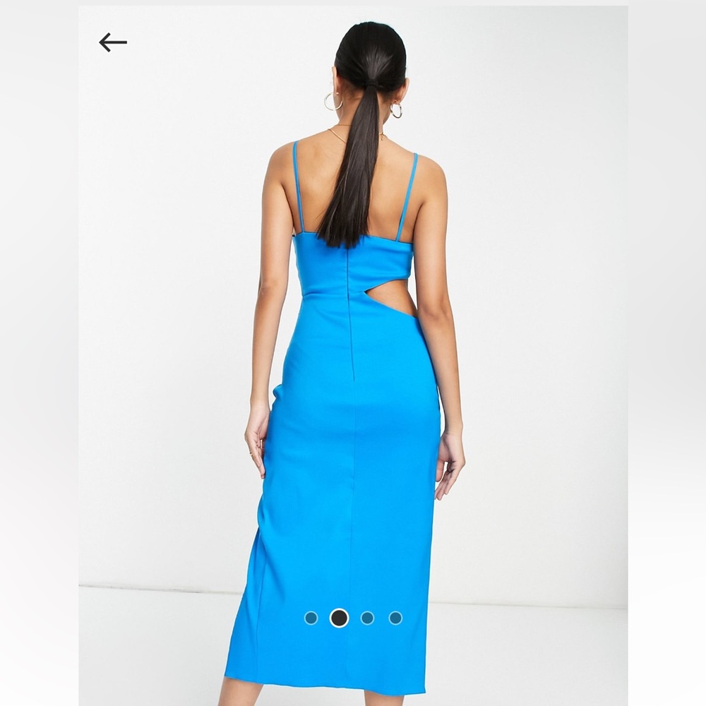 Asos Design Structured Strappy Midi Dress with Cut Out Detail in Cobalt - Picture 2 of 4